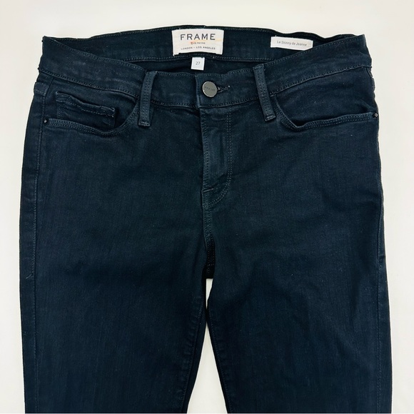 Frame Le Skinny De Jeanne Raw Stagger Mid Rise Cropped Skinny Jeans Film Noir - Picture 5 of 13
